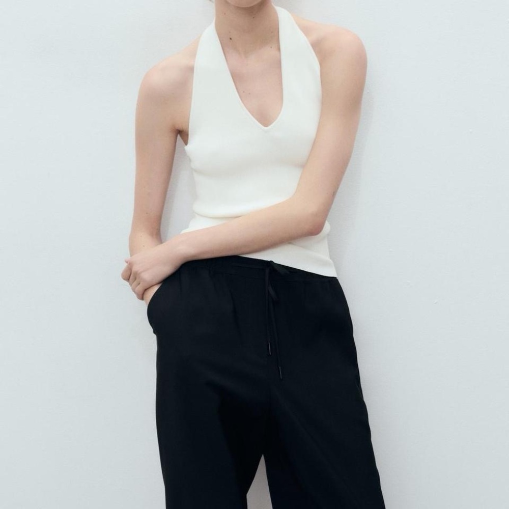 Mango Black Straight Leg Flowy Trouser Pants Small - Picture 2 of 8